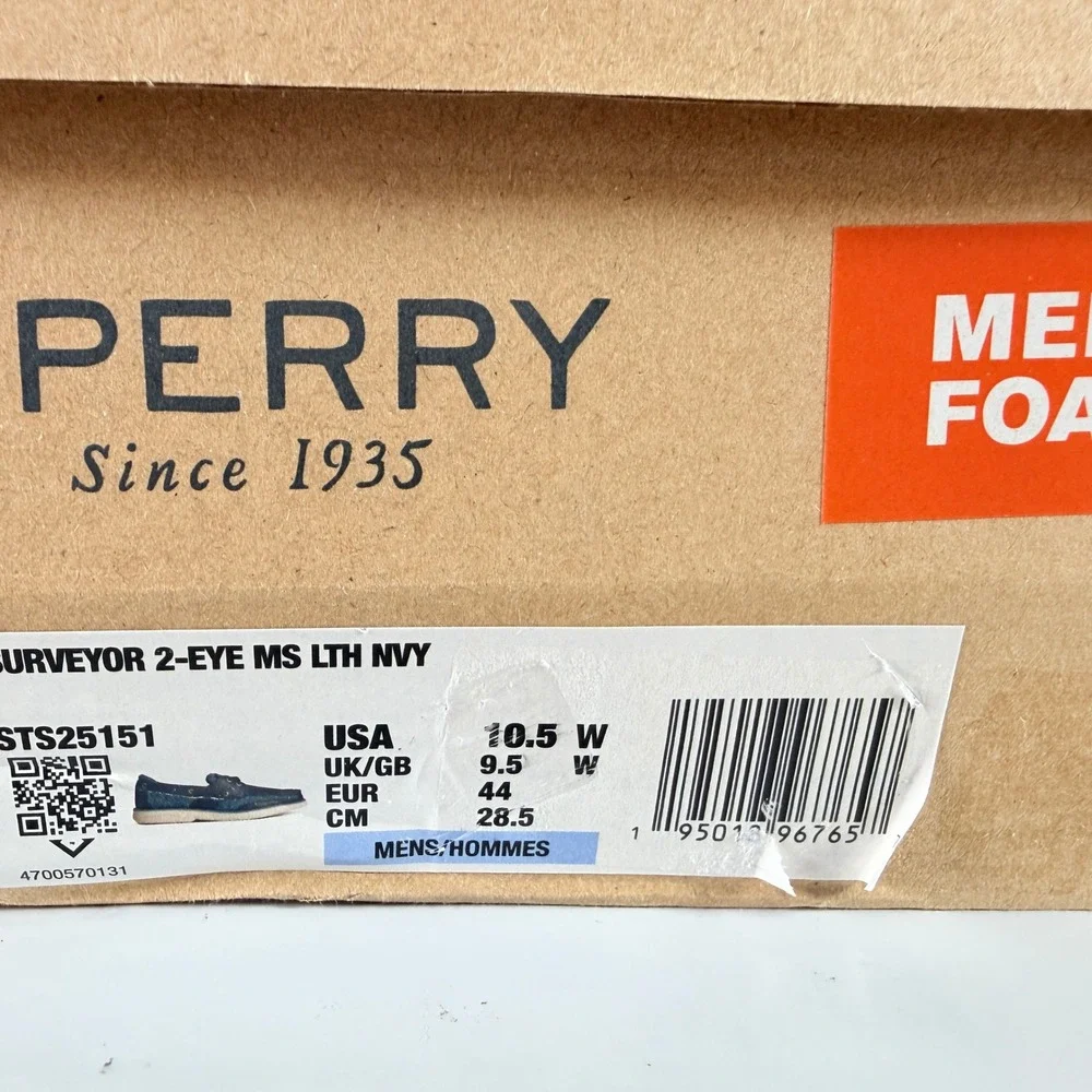 Sperry Surveyor 2-Eye MS LTH NVY Men's Size 10.5 W Navy Boat Shoes New